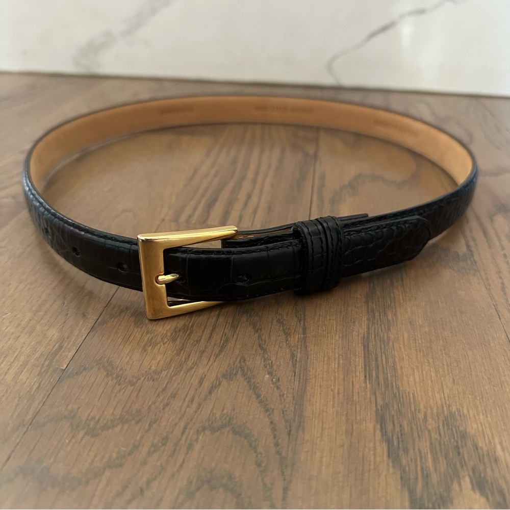 Vintage Saks Fifth Avenue Crocodile Embossed Leather Belt in Black, Gold Medium - Picture 10 of 10